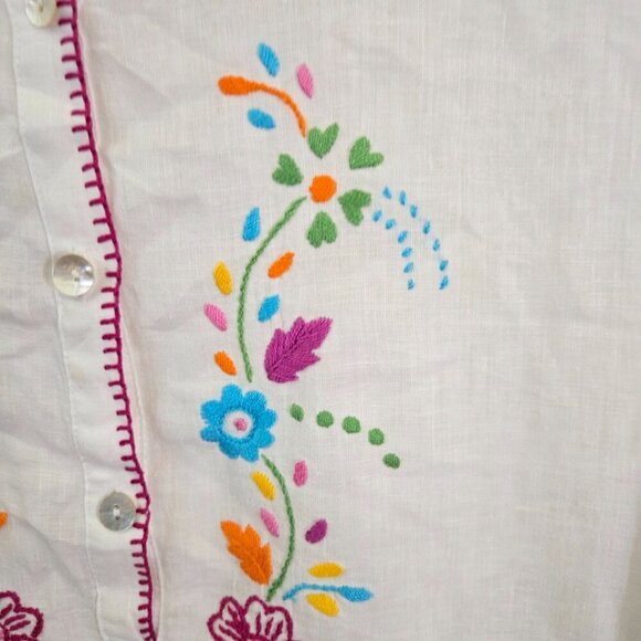 Isla Parente Stunning 100% Linen Embroidered Peasant Blouse Size XL - Picture 3 of 7